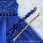 Vestido Infantil Azul Festa Bordado Com Cinto De Pérola E Strass 
