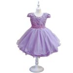 Vestido Infantil Lilás Festa Bordado Com Cinto De Pérola E Strass 