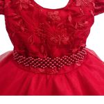 Vestido Infantil Vermelho Bordado Com Cinto De Pérola E Strass 