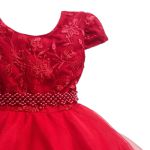 Vestido Infantil Vermelho Bordado Com Cinto De Pérola E Strass 