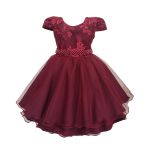 Vestido Infantil Bordô Bordado Com Cinto De Pérola E Strass 