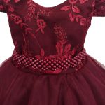Vestido Infantil Bordô Bordado Com Cinto De Pérola E Strass 