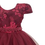 Vestido Infantil Bordô Bordado Com Cinto De Pérola E Strass 