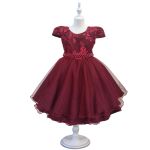 Vestido Infantil Bordô Bordado Com Cinto De Pérola E Strass 