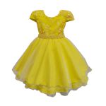 Vestido Infantil Amarelo Bordado Com Cinto De Pérola E Strass 