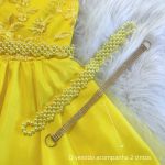 Vestido Infantil Amarelo Bordado Com Cinto De Pérola E Strass 
