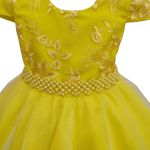 Vestido Infantil Amarelo Bordado Com Cinto De Pérola E Strass 