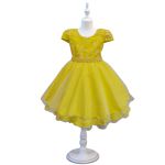 Vestido Infantil Amarelo Bordado Com Cinto De Pérola E Strass 