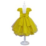 Vestido Infantil Amarelo Bordado Com Cinto De Pérola E Strass 