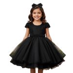 Vestido Infantil Preto Bordado Com Cinto De Pérola E Strass 