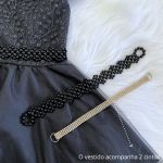 Vestido Infantil Preto Bordado Com Cinto De Pérola E Strass 