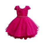 Vestido Infantil Pink Festa Bordado Com Cinto De Pérola E Strass 