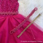 Vestido Infantil Pink Festa Bordado Com Cinto De Pérola E Strass 