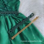 Vestido Infantil Verde Festa Bordado Com Cinto De Pérola E Strass 