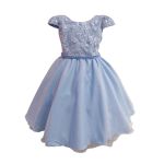 Vestido Juvenil Princesa Azul Bebe Bordado Casamento Batizado Curto 