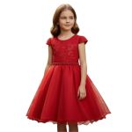 Vestido Juvenil Princesa Vermelho Bordado Casamento Batizado Curto 