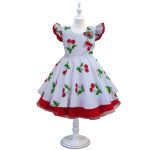 Vestido Infantil Estampado Temático Cereja Festa Princesa