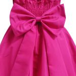 Vestido Juvenil Rosa Curto Bordado Saia Lisa Com Cinto Dourado 