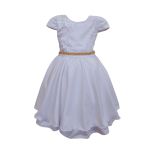 Vestido Juvenil Branco Curto Bordado Saia Lisa Com Cinto Dourado 