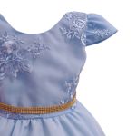 Vestido Juvenil Azul Bebe Curto Bordado Saia Lisa Com Cinto Dourado 