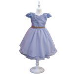 Vestido Juvenil Azul Bebe Curto Bordado Saia Lisa Com Cinto Dourado 