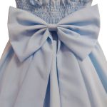 Vestido Juvenil Azul Bebe Curto Bordado Saia Lisa Com Cinto Dourado 