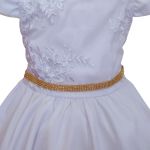 Vestido Juvenil Branco Curto Bordado Saia Lisa Com Cinto Dourado 