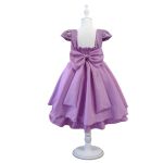 Vestido Juvenil Lilás Curto Bordado Saia Lisa Com Cinto Dourado