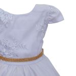 Vestido Juvenil Branco Curto Bordado Saia Lisa Com Cinto Dourado 
