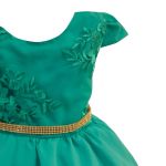 Vestido Juvenil Verde Curto Bordado Saia Lisa Com Cinto Dourado 