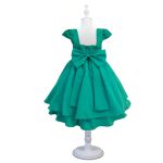 Vestido Juvenil Verde Curto Bordado Saia Lisa Com Cinto Dourado 