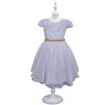 Vestido Juvenil Branco Curto Bordado Saia Lisa Com Cinto Dourado 