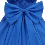 Vestido Juvenil Azul Royal Curto Bordado Saia Lisa Com Cinto Dourado 