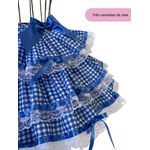Vestido Conjunto Festa Junina Azul Infantil Xadrez Fitas Babado 