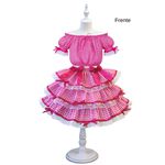 Vestido Conjunto Festa Junina Rosa Infantil Xadrez Fitas Babado