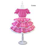 Vestido Conjunto Festa Junina Rosa Infantil Xadrez Fitas Babado