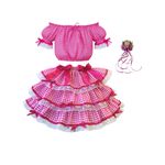 Vestido Conjunto Festa Junina Rosa Infantil Xadrez Fitas Babado
