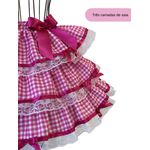 Vestido Conjunto Festa Junina Rosa Infantil Xadrez Fitas Babado
