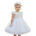 Vestido De Bebê Batizado Menina Champanhe Com Faixa Cabelo