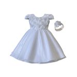 Vestido De Bebê Batizado Menina Branco Com Faixa Cabelo 