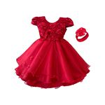Vestido De Bebê Batizado Menina Vermelho Com Faixa Cabelo 