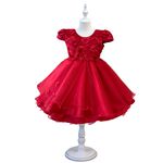 Vestido De Bebê Batizado Menina Vermelho Com Faixa Cabelo 
