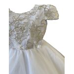 Vestido De Bebê Batizado Menina Champanhe Com Faixa Cabelo