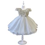 Vestido De Bebê Batizado Menina Champanhe Com Faixa Cabelo