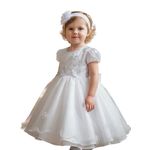 Vestido De Bebê Batizado Menina Branco Com Faixa Cabelo 