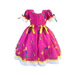 Vestido Infantil Festa Junina Rosa Quadrilha São João Flores Bandeirinhas