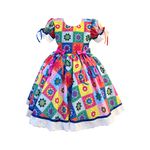 Vestido Infantil Juvenil Festa Junina Florido Quadrilha São João Flores Bandeirinhas 