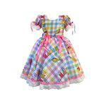 Vestido Infantil Juvenil Festa Junina Lilás Quadrilha São João Flores Bandeirinhas 