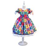 Vestido Infantil Juvenil Festa Junina Florido Quadrilha São João Flores Bandeirinhas 