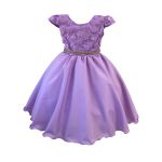 Vestido Juvenil Lilás Com Aplicações De Flores Elegante 